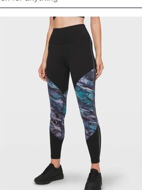 lululemon athletica Black Leggings with Blue Marble Panels